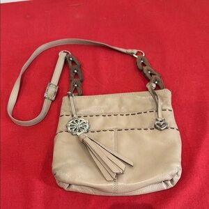 Brighton leather Tan and Brown Crossbody Bag with Tassel Detail